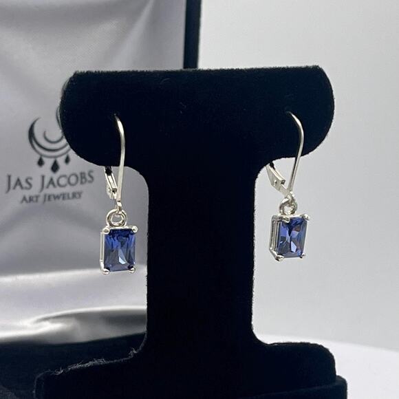 Beautiful 2ctw Emerald Cut Tanzanite Earrings in Sterling Silver - Picture 3 of 8